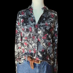 Rock & Republic Black Floral Blouse